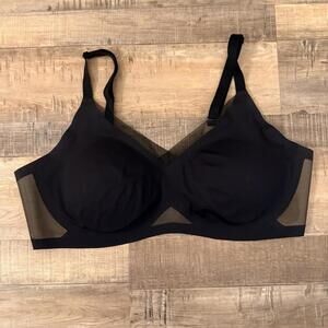 Honeylove Wireless T-Shirt Bra Black Mesh XL Semi-Sheer removable pads